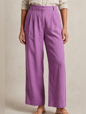 Abercrombie & Fitch Sloane Tailored Wide Leg Pants Purple Linen 36 / 22 NWT